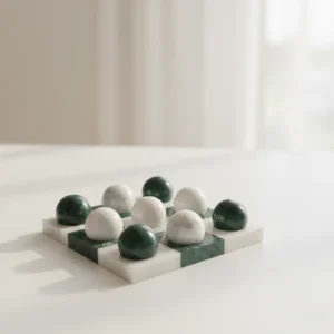 Handmade Marble Tic Tac Toe Set – Green Marble Board Game, Luxury Tabletop Game, Unique Gift for Home & Office (1)