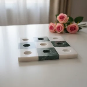 Handmade Marble Tic Tac Toe Set – Green Marble Board Game, Luxury Tabletop Game, Unique Gift for Home & Office (2)