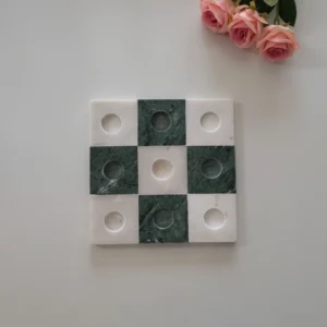 Handmade Marble Tic Tac Toe Set – Green Marble Board Game, Luxury Tabletop Game, Unique Gift for Home & Office (3)