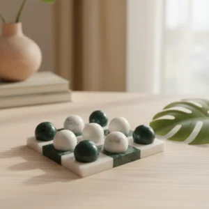 Handmade Marble Tic Tac Toe Set – Green Marble Board Game, Luxury Tabletop Game, Unique Gift for Home & Office