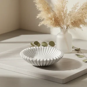 White Ruffle Marble Scalloped Bowl