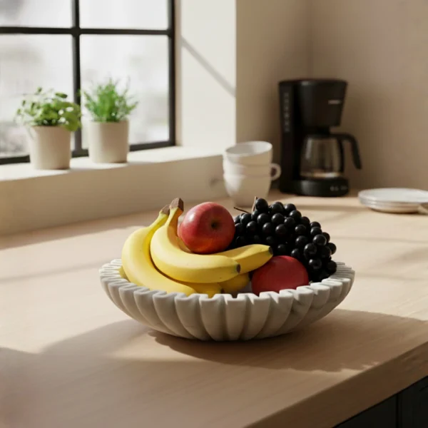 Handcrafted White Marble Decorative Bowl – Elegant Textured Design